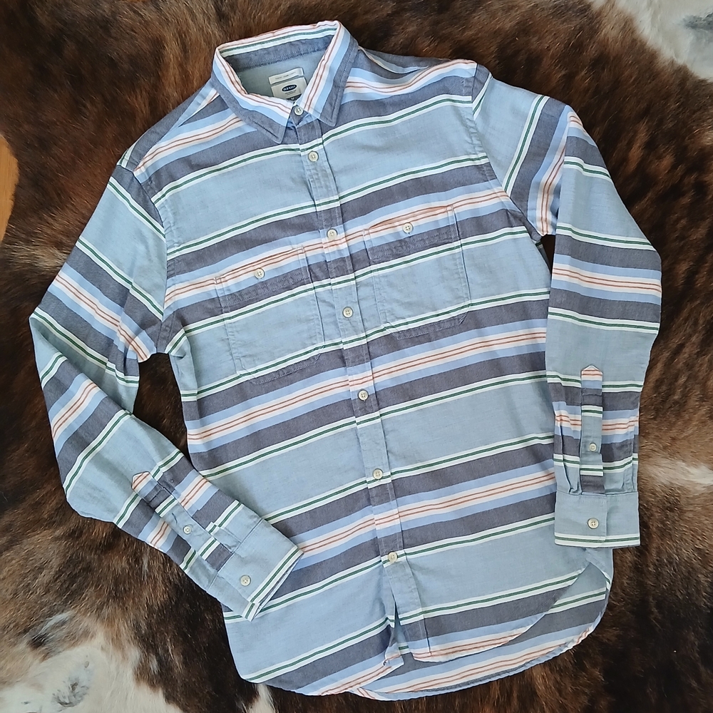 Old Navy Blue Striped Long-Sleeve Button-Down Shirt
